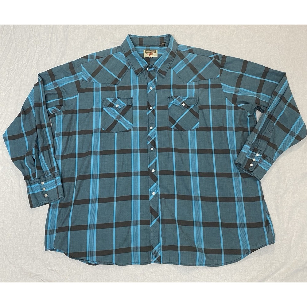 Western Youngbloods‎ Shirt Mens 3XL Blue Plaid Snap Big Man Western